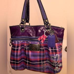 Coach Purple Plaid Poppy Tote Bag Gently Used